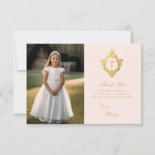 Erstkommunion Rosa Gold Elegantes Mädchen Foto Wap Dankeskarte
