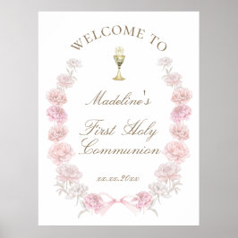 Erstkommunion rosa Pfingstrosen Willkommen Poster