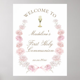 Erstkommunion rosa Pfingstrosen Willkommen Poster