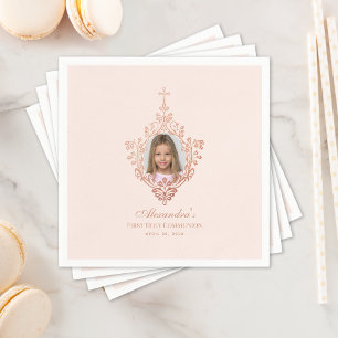 Erstkommunion Roségold Kreuz Mädchen Foto Röte Serviette