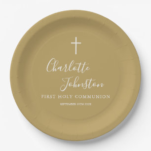 Erstkommunion Signature Schrift Gold Pappteller