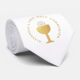 Erstkommunion Weißer Faux-Gold-Kelch Eucharistie Krawatte