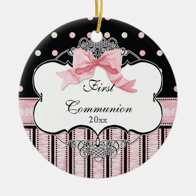 Erstkommunionenschmuck - Französischer Bow Swirl Keramikornament (Vorne)