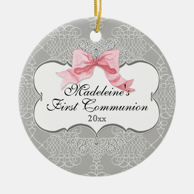 Erstkommunionenschmuck - Französischer Bow Swirl Keramikornament (Vorne)