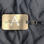 Erstmalige Bezeichnung für das Gold Brushed Metal  Gepäckanhänger<br><div class="desc">Luxuriöse goldgegossene Metallfolie Monogram Name und erste Gepäckmarke. Diese Taschenmarke ist ideal für Zurück in die Schule,  Arbeit oder Reisen.</div>