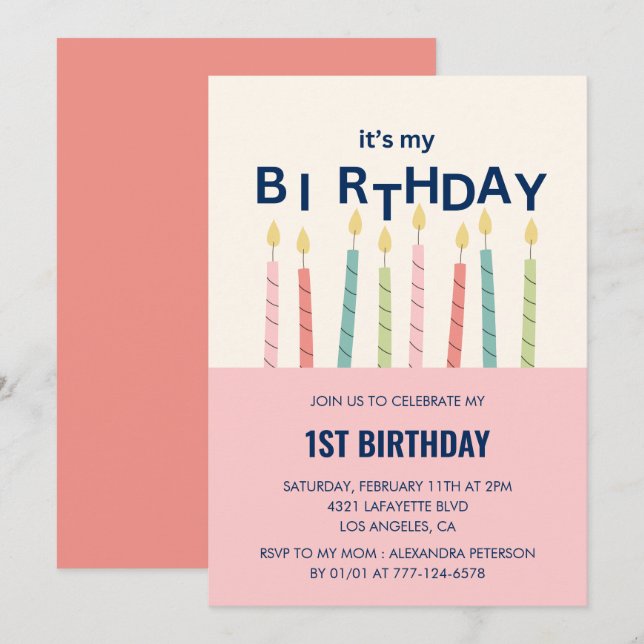 Erstmalige Einladung zum Geburtstag Candle (Vorne/Hinten)