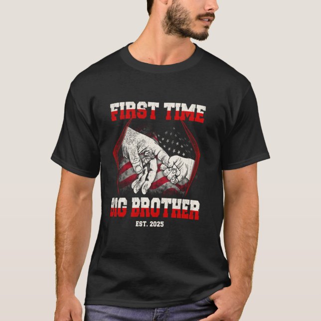 Erstmaliger großer Bruder Est. 2025 Funny American T-Shirt (Vorderseite)