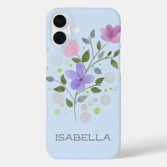 Erstmaliger Name Isabella mit Blume iPhone 16 Plus Hülle (Rückseite)