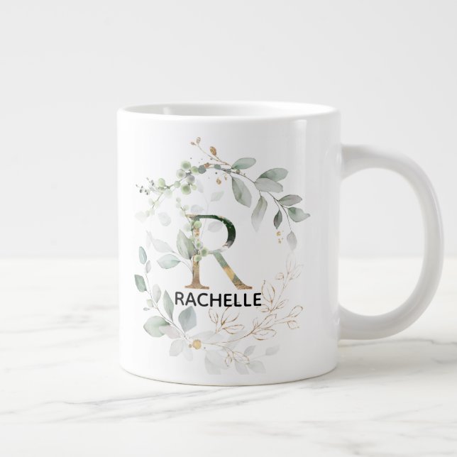 Erstmaliger R-Name Alphabet Monogram Greenery Wrea Jumbo-Tasse (Rechts)