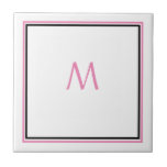 Erstmaliges Geschenk des rosa Schwarzen Individuel Fliese<br><div class="desc">Entworfen mit Textvorlage für mit Monogramm Initialisierung,  die Sie anpassen können!</div>