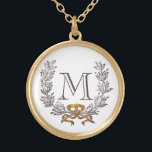 Erstmaliges Gold des Personalisierten Monogramms f Vergoldete Kette<br><div class="desc">Vintage Kräne rahmen Ihre personalisierten Initialen oder Monogramm.  Kranz und Buchstaben sind ein entsalztes plummibraunes,  Bogen ist Safrangelb.  Lieblich in Gold sieht auch gut in Silber aus.</div>