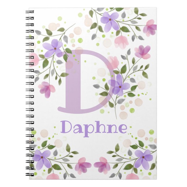 Erstmaliges Plus Name Daphne mit Blume Notizblock (Vorderseite)