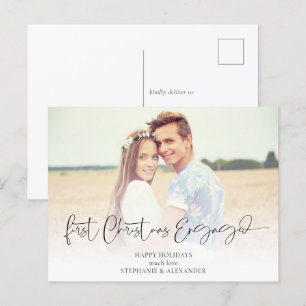 Erstmaliges Verlobtes Foto Overlay-Namen Feiertagspostkarte
