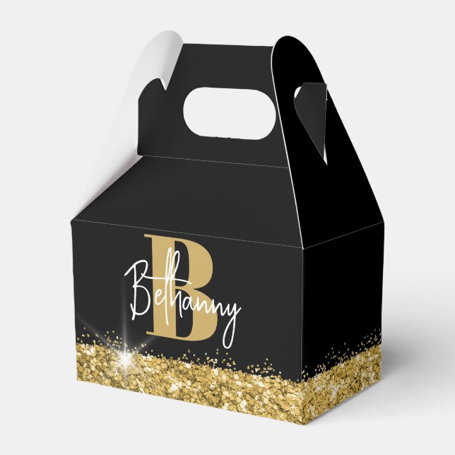 Erstname Luxe Black Gold Monogram Geschenkschachtel (Vorderseite)