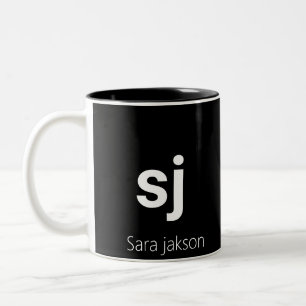 Erstname Schwarz/Weiß Modernes Minimales Monogramm Zweifarbige Tasse