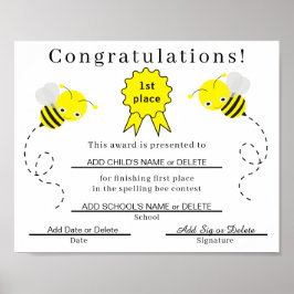 Erstplatziertes Bienenzertifikat für Kinder Poster