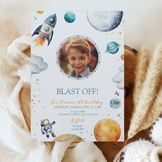 Erstreise Astronaut Rocket Foto Geburtstag Einladung