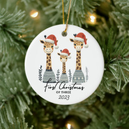 Erstweihnachtsfeier für drei Giraffen Keramik Ornament