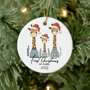 Erstweihnachtsfeier für drei Giraffen Keramik Ornament