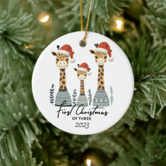 Erstweihnachtsfeier für drei Giraffen Keramik Ornament