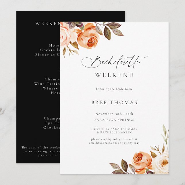 Erthy Autumn Floral Bachelorette Weekend Einladung (Vorne/Hinten)