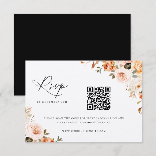 Erthy Autumn Floral Wedding QR Code RSVP Karte (Vorne/Hinten)