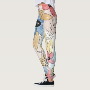 Erthy Colored Watercolor Blätter Art Leggings