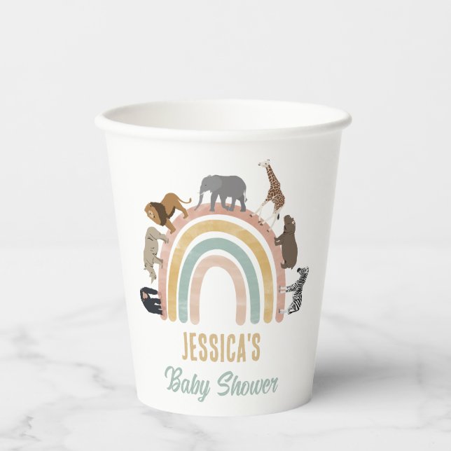 Erthy Colors Rainbow Jungle Animals Baby Shower Pappbecher (Vorderseite)