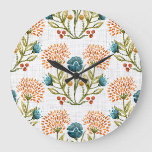 Erthy Whimsical: Aquarell Blume Motif. Große Wanduhr