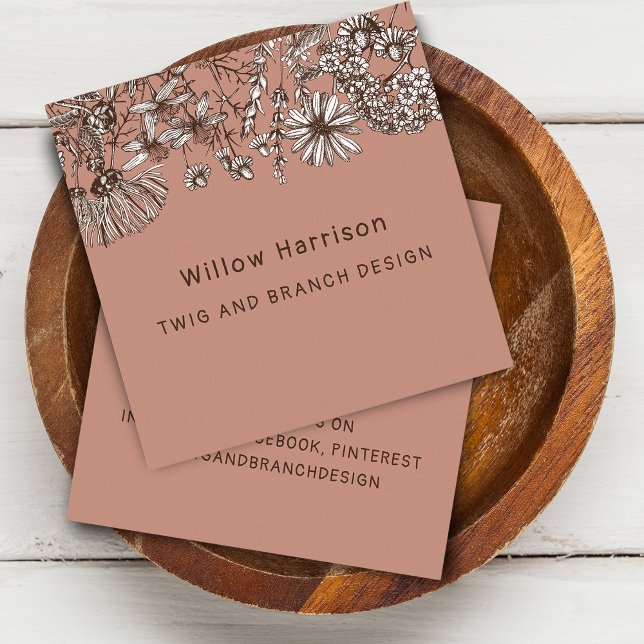 Erthy Whimsical Wildblumen Quadratische Visitenkarte (Earthy Whimsical Wildflowers Square Business Card)