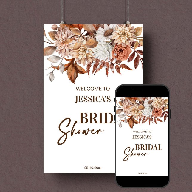 Erthy Wüste boho Brautparty Begrüßungszeichen Poster (Earthy boho bridal shower welcome sign poster instant download terracotta brown dried flowers fall)