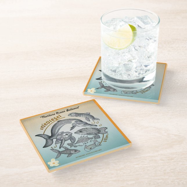 "Ertrinken in Plastik" Glasuntersetzer (Schrägansicht)