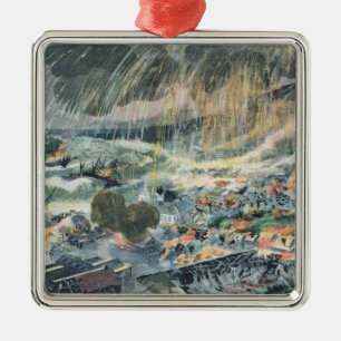 Eruption eines Vulkans auf Martinique Silbernes Ornament