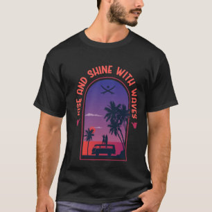 Erwache mit Wellen Retro Surf Sonnenuntergang Stra T-Shirt