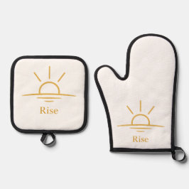 Erwachen — Minimalistischer Sonnenaufgang Ofenhandschuh & Topflappen-Set