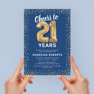 Erwachsene 21. Geburtstag Blue Gold Einladung