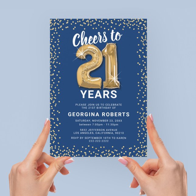 Erwachsene 21. Geburtstag Blue Gold Einladung (Von Creator hochgeladen)