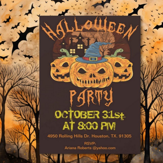 Erwachsene drei böse Pumpkin Faces Halloween-Party Einladung (Von Creator hochgeladen)