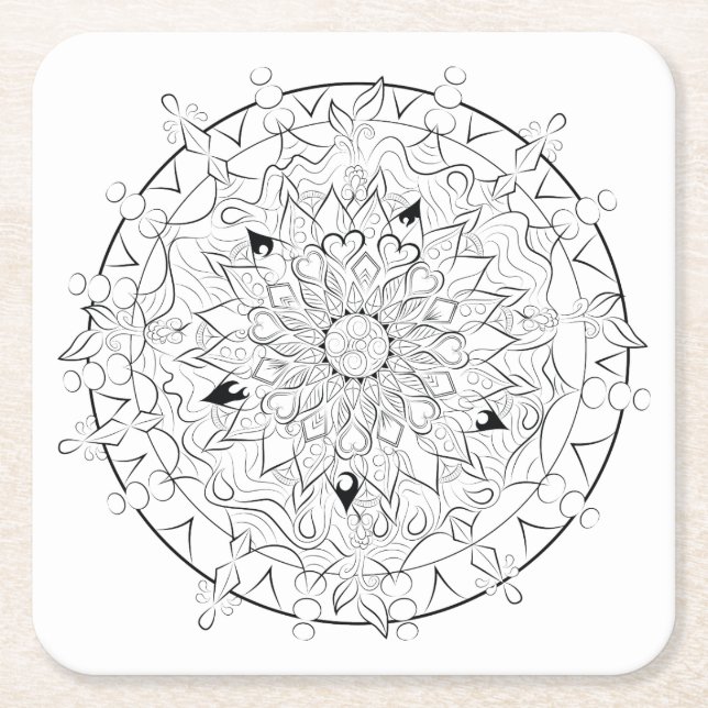 Erwachsene Farbton-Mandala-Schwarzweiss-Kunst Rechteckiger Pappuntersetzer (Vorderseite)