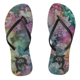 Erwachsene Flip Flops"Inkblots Pink GoldGreens Dol Flip Flops