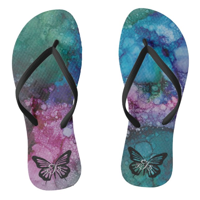 Erwachsene Flip Flops "Inkblots Pink-Grüntöne Butt (Fußbett)