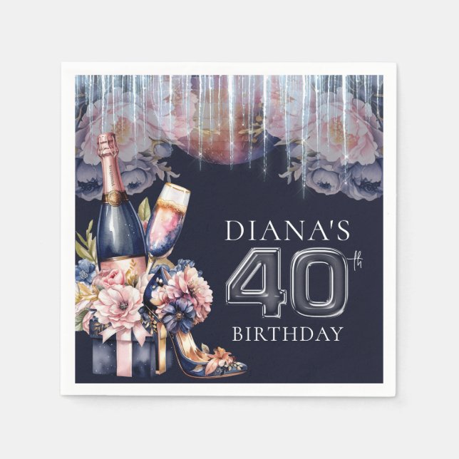 Erwachsene Geburtstag 40. Personalisiert Champagne Serviette (Vorderseite)