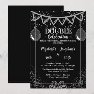 Erwachsene Gemeinsame Geburtstagspartei Schwarze Einladung