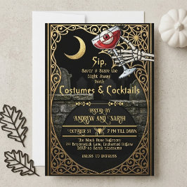 Erwachsene Halloween-Kostüme & Cocktails Halbmond Einladung
