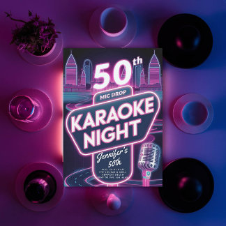 Erwachsene Karaoke 90er Neon Pink Glow 50. Geburts Einladung