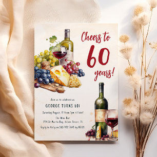 Erwachsene Käse- und Wein-Charcuterie 60. Geburtst Einladung