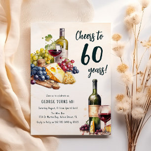 Erwachsene Käse- und Wein-Charcuterie 60. Geburtst Einladung