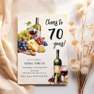 Erwachsene Käse- und Wein-Charcuterie 70. Geburtst Einladung