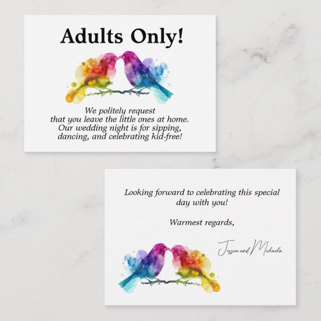 Erwachsene nur LGBTQ+ Rainbow Lovebirds Begleitkarte (Vorne/Hinten)
