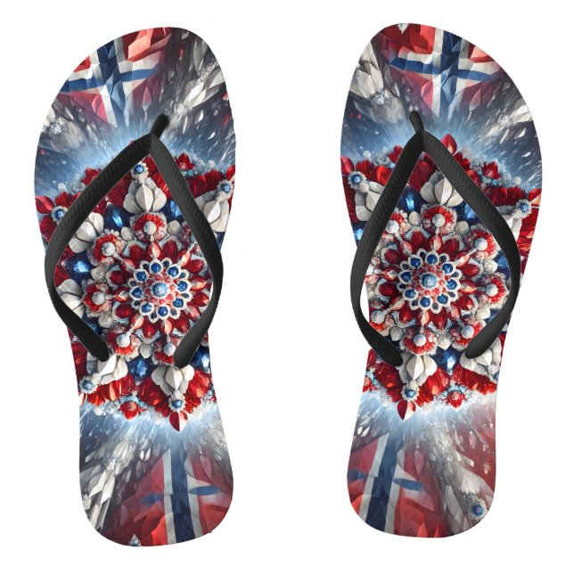 Erwachsene Schlackenbänder mit norwegischen Farben Flip Flops (Fußbett)